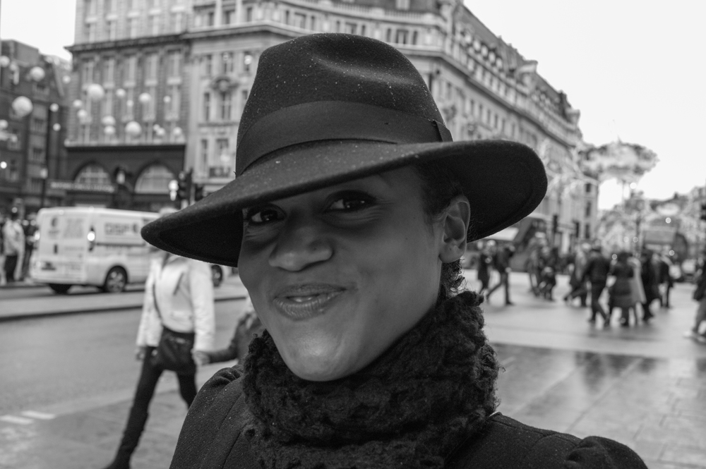 This is the street portrait I chose as the one picture to submit to Eric for discussion and appraisal by the instructors and participants. The facial expression is so good that I accepted the background figure. Other shots from the same series had a cleaner background but lacked this great pose